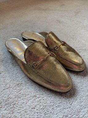 Sam Edelman Metallic Gold Leather Slip-On Loafers - W8.5